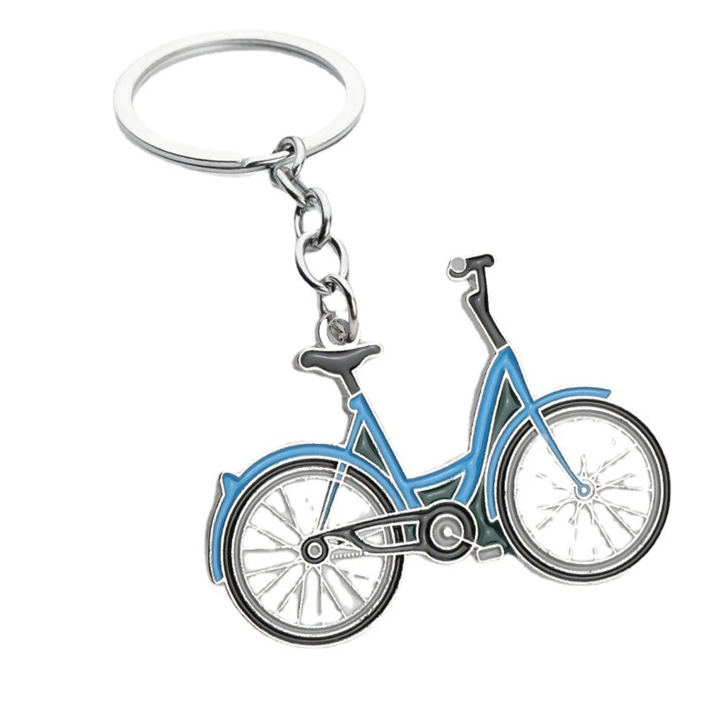 Creative Yellow Bike Key Chain Dynamic Bicycle Figure Key Ring Student School Bag Pendant Sporting Fans Gifts Men Car Key Holder
