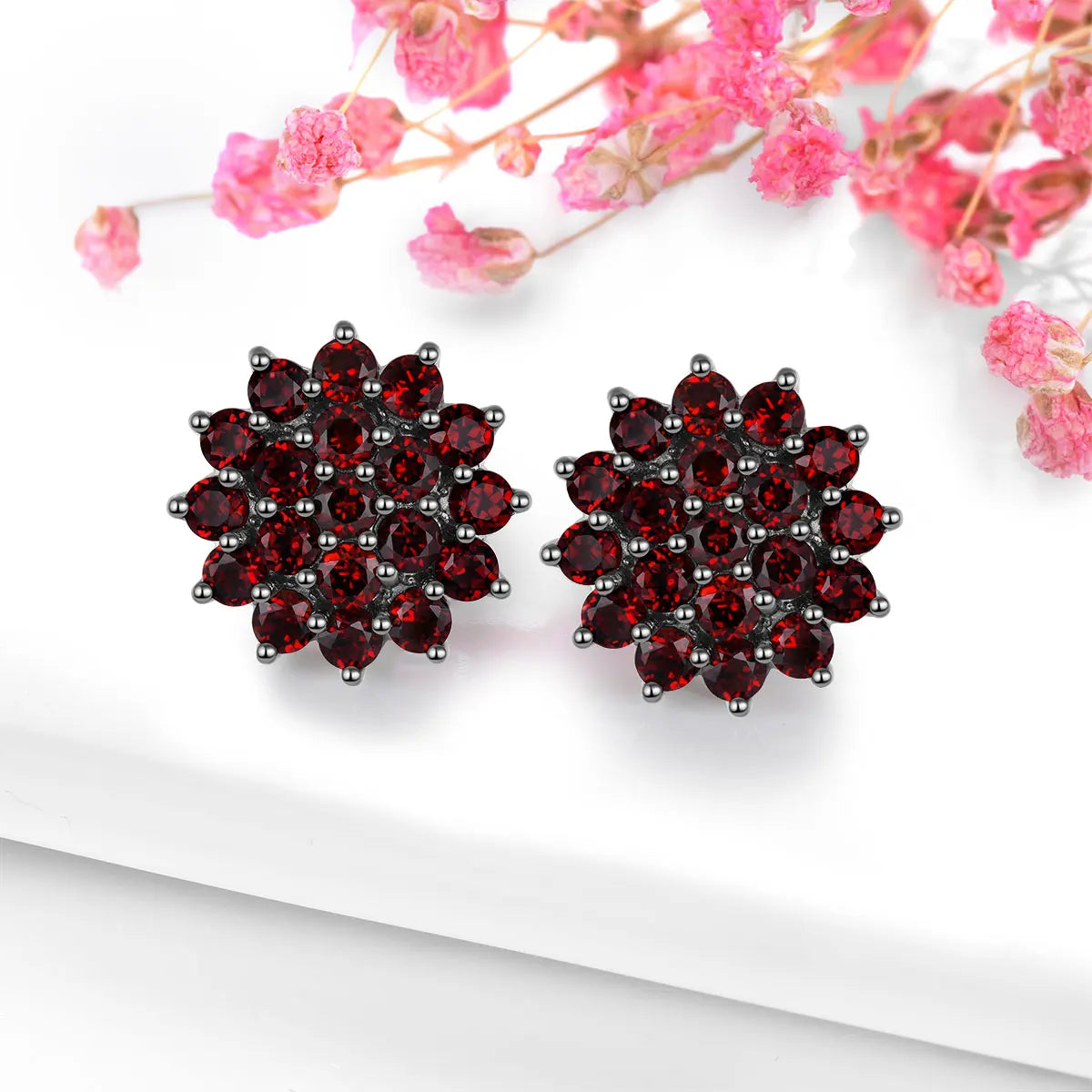 Natural Red Garnet S925 Silver Stud Earrings Women 3.5 Carats Genuine Garnet Original Design Anniversary Engagement Gifts