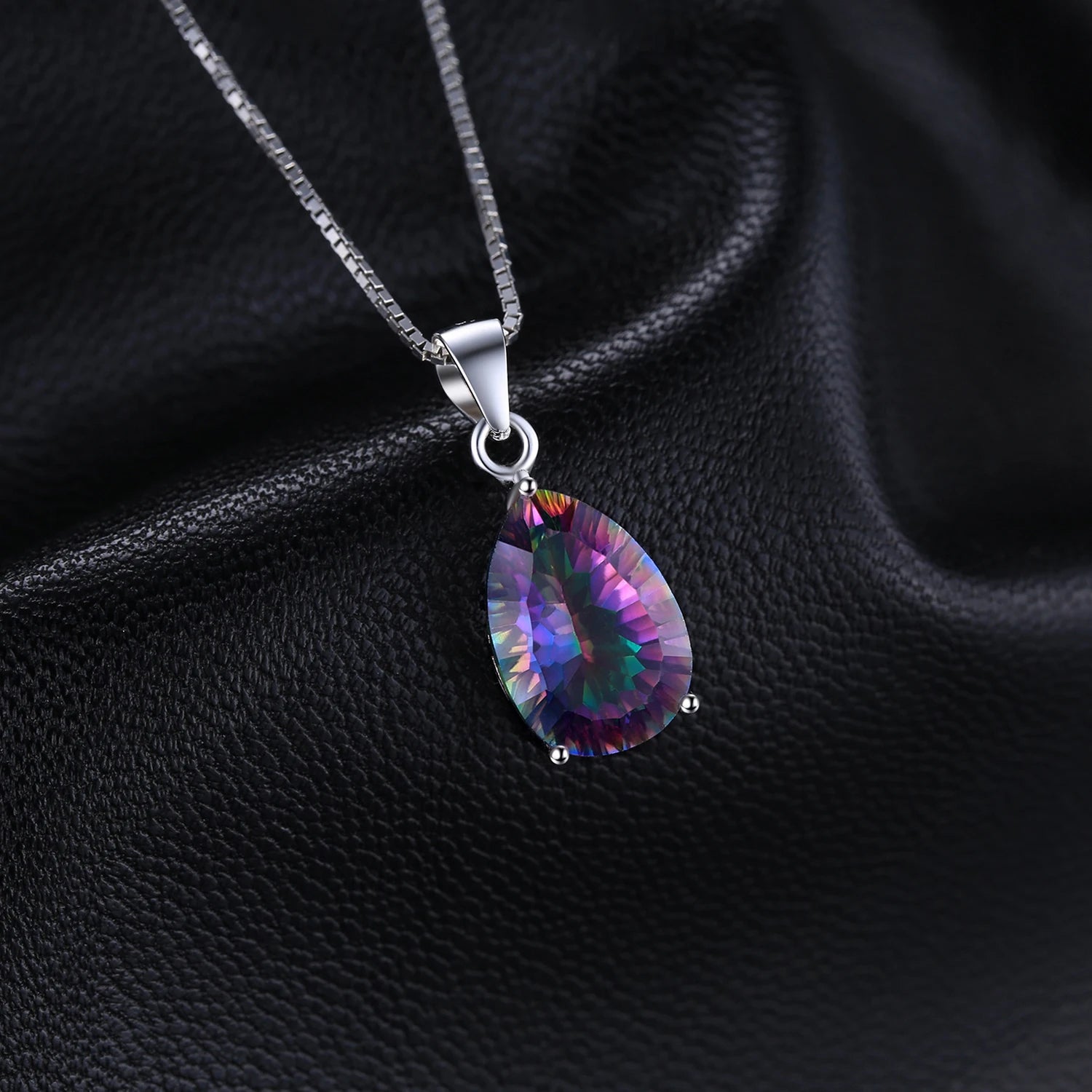 JewelryPalace Natual Multiple Cut Rainbow Fire Mystic Quartz Solid 925 Sterling Silver Pendant Necklace for Women No Chain