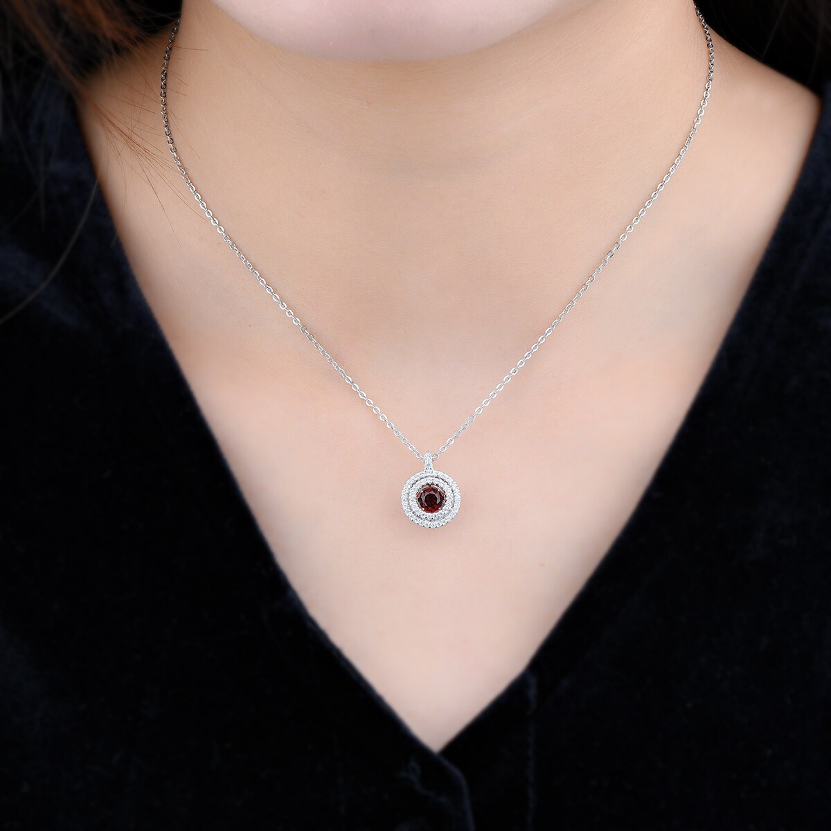 Natural Red Garnet Sterling Silver Pendant Round 4.5mm Faced Cut Classic Style S925 Jewelry Mother's Day Gift