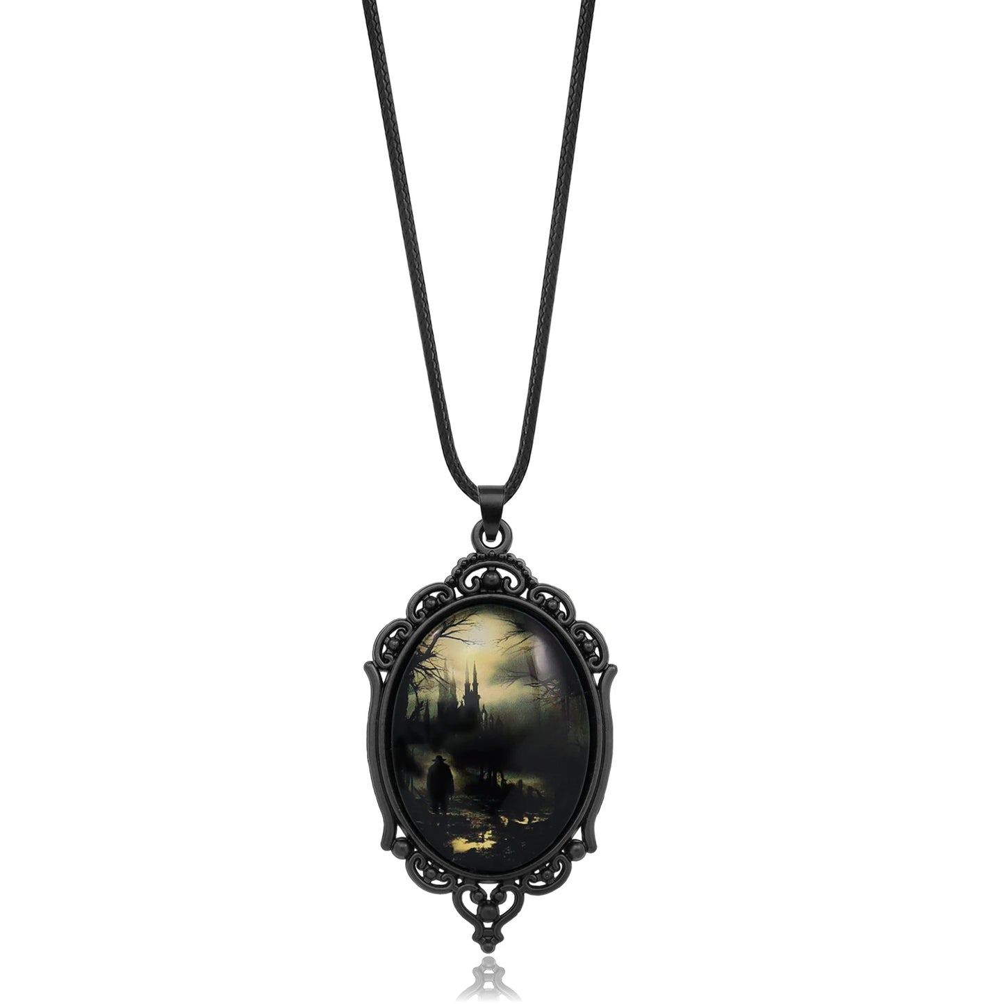Gothic Raven Cross Glass Pendant Necklace Vintage Rope Chain Crow Choker Mystic Witch Jewelry Gift Accessories for Women Men