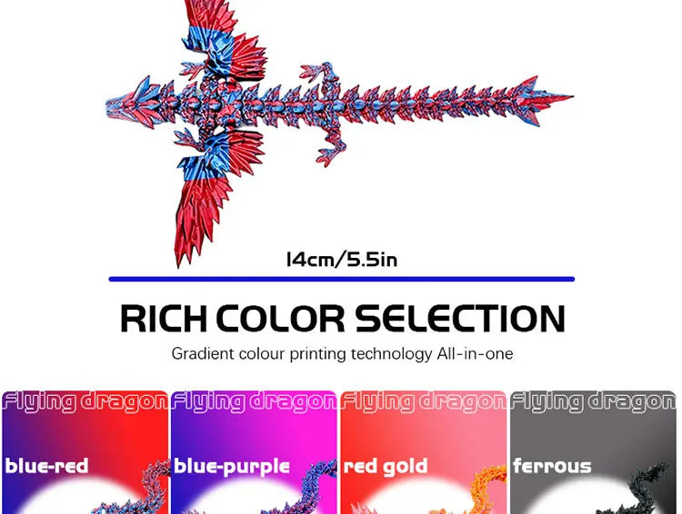 3D Printed Dragon with Movable Wings - Office Desk Accessory, Creative Home Decor, Perfect Christmas Present Holiday Gift