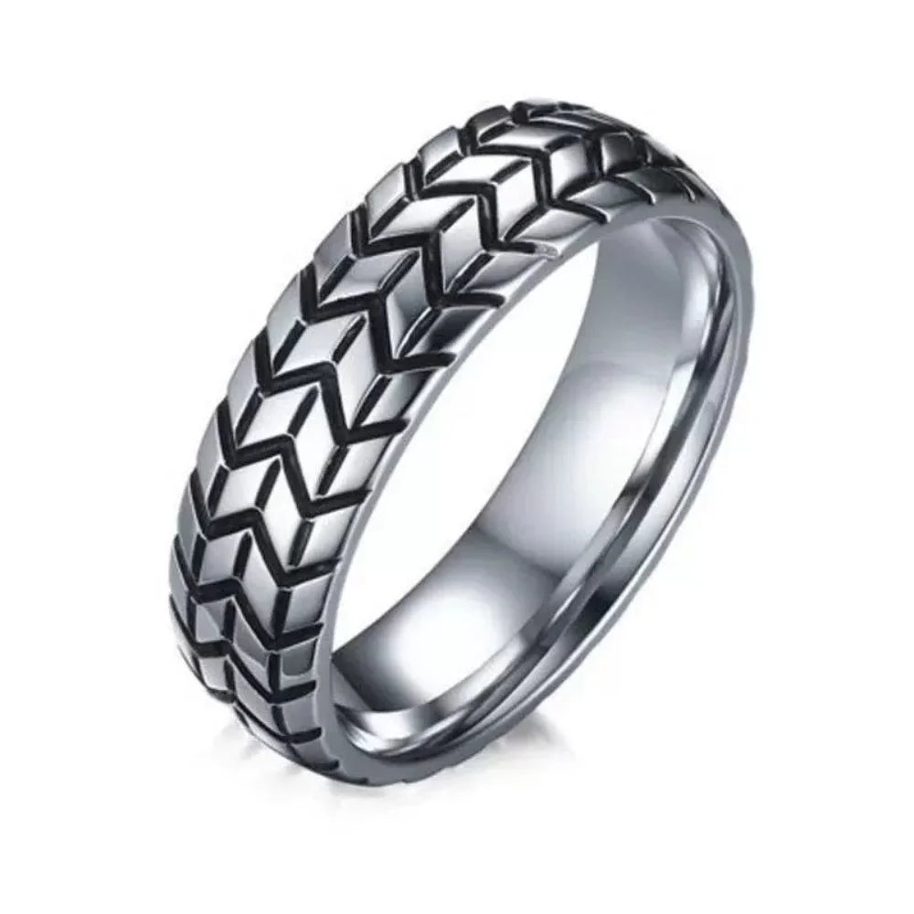 Simple Fashion Street Tires Men's Ring Hip Hop Punk Geometric Niche Stripes Creative Trend Personality Retro Party Ring Jewelry