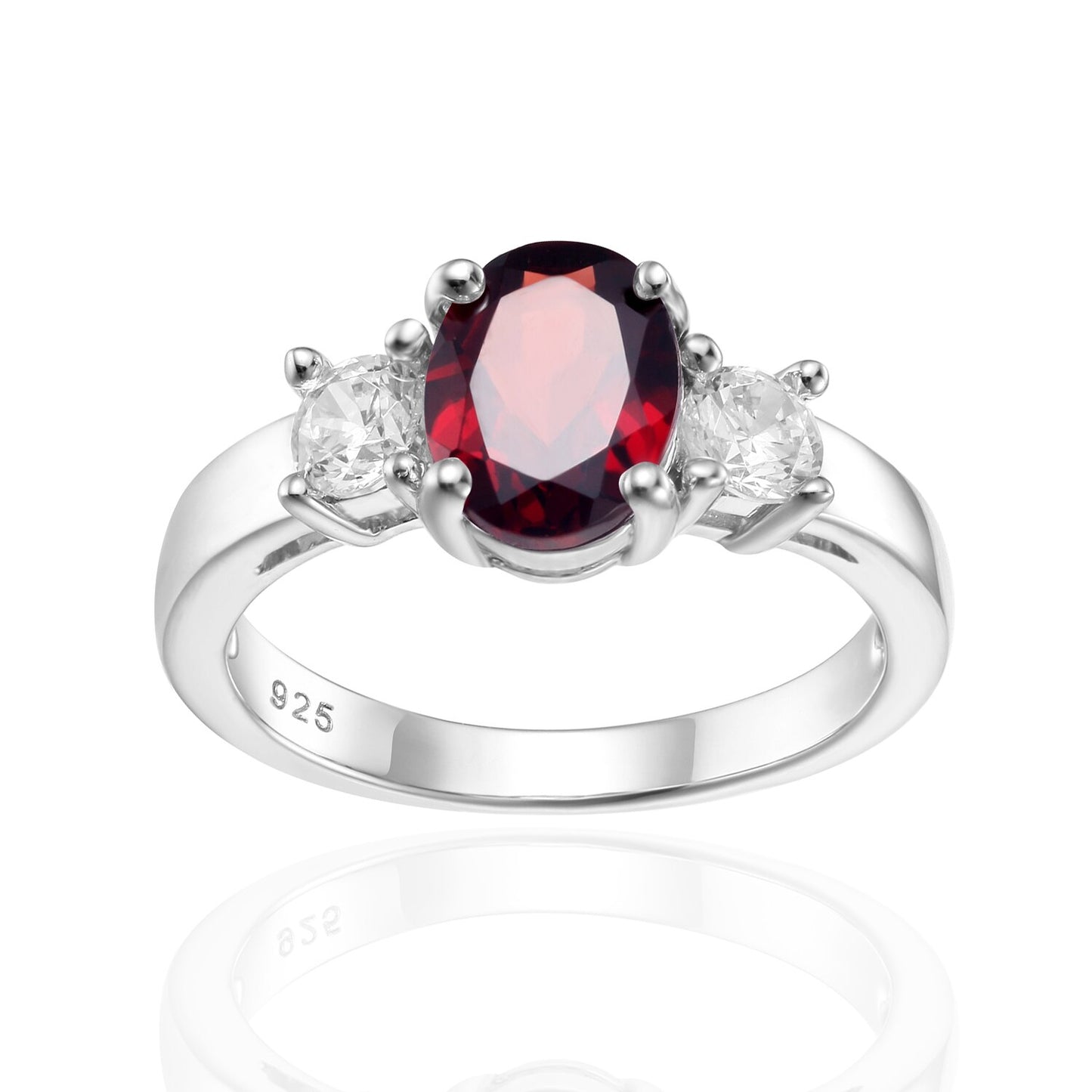 GEM&#39;S BALLET November Birthstone Promise Ring 6x8mm Oval Pink Topaz Three Stone Engagement Ring in 925 Sterling Silver Red Garnet|925 Sterling Silver