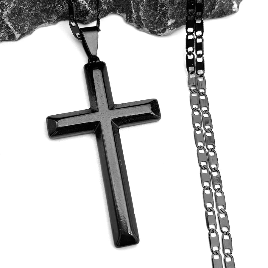Christian Hip Hop Stainless Steel Jesus Cross Chain Necklace for Women Men Gold Color Statement Necklace Jewelry Collier Croix