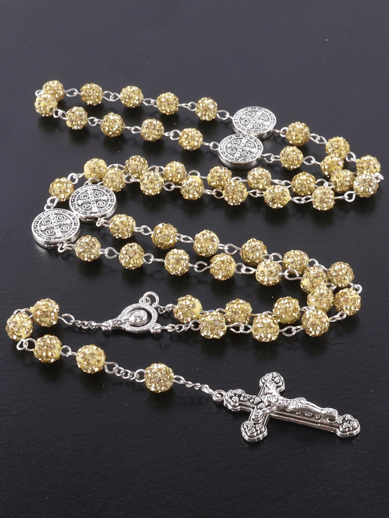 1 Piece Retro Classic Multi-Color 8mm Round Rosary DIY Pure Handmade Work Cross Religious Necklace Men's and Women's Jewelry GIF