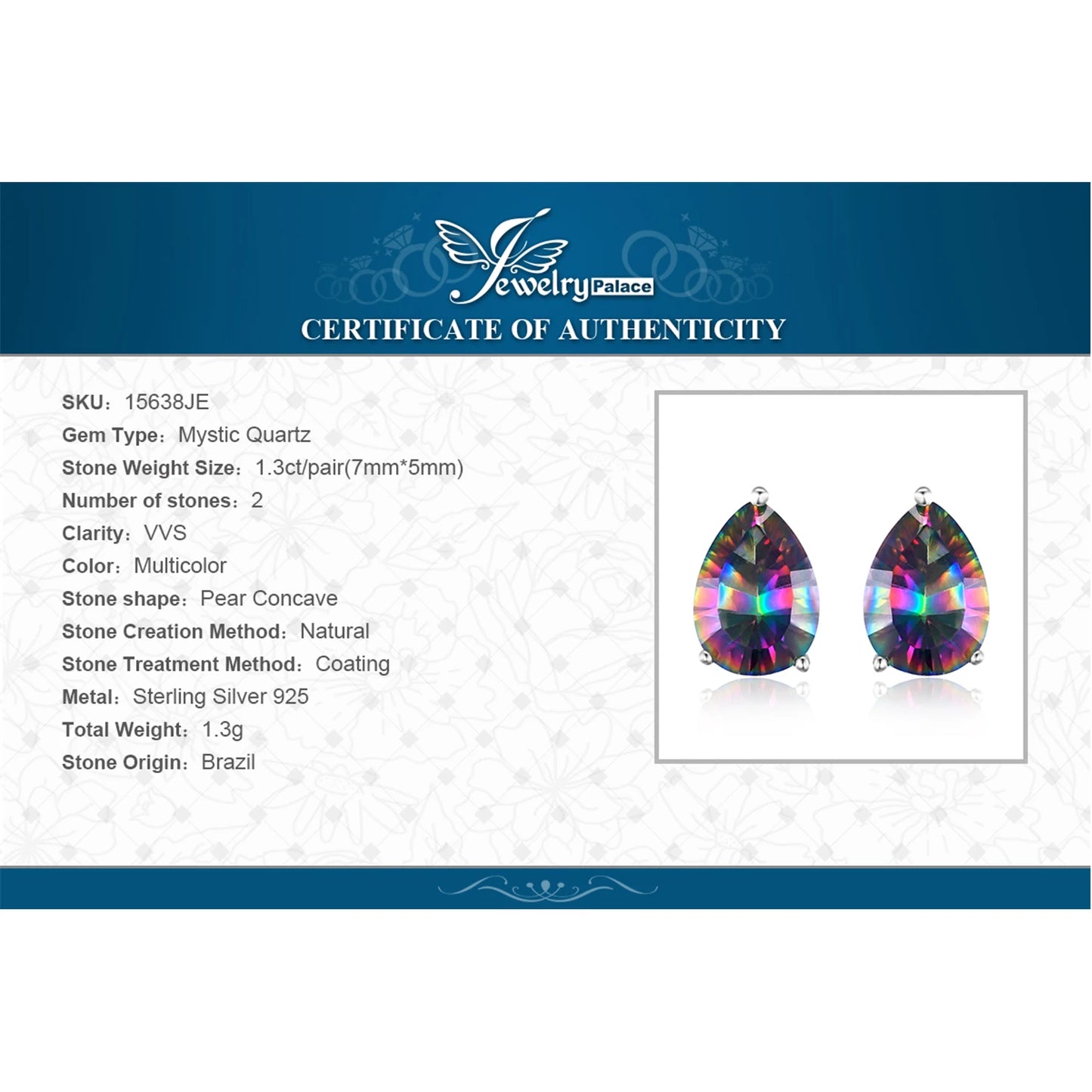 JewelryPalace Natural Rainbow Mystic Quartz 925 Sterling Silver Earring for Women Fashion Jewelry Trendy Gift New Arrival