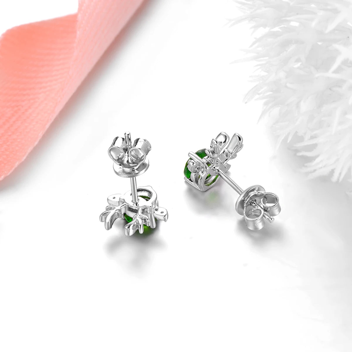 Natural Chrome Diopside Sterling Silver Stud Earring Lovely Christmas Style Fine Jewelrys 1.2 Carats Genuine Gemstone S925