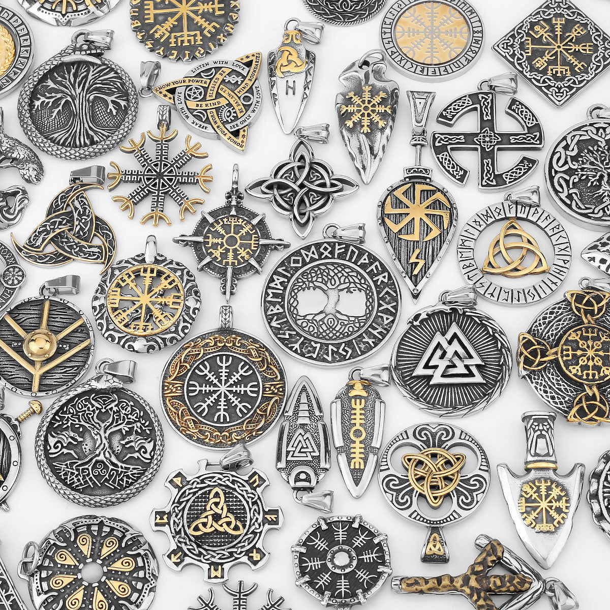 Nordic Totem Amulet Rune Necklace Retro Geometric Pattern Stainless Steel Jewelry Viking Punk Pendant Men's Fashion Jewelry Gift