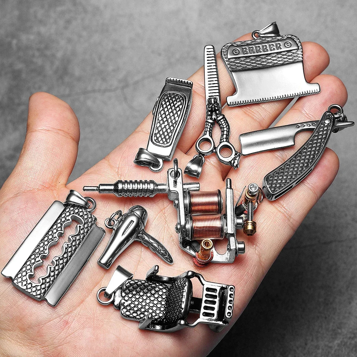 Barber Scissors Shaver Hair Drier Razor Stainless Steel Man Necklaces Pendant Chain For Women Fashion Jewelry Gifts Wholesale