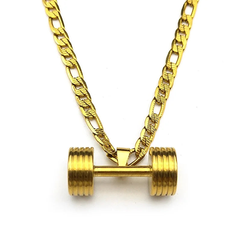 Gym Dumbbell Pendant Necklace for Women Men Stainless Steel Gold Silver Color Muscular Men Fitness Leisure Sports Chain Jewelry