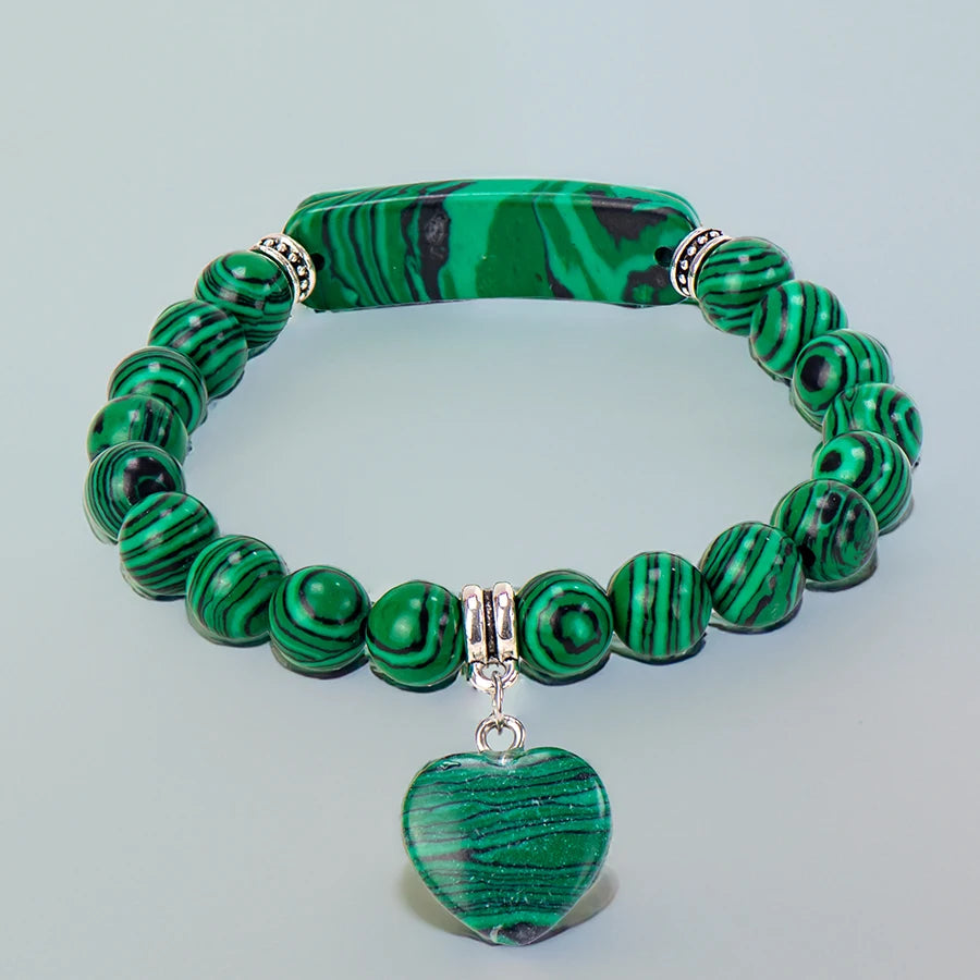 Natural Stone Crystal Bracelets Strand Heart Italian Charm Beaded Matching Love Moonstone Jade Summer For Women Jewelry Gift CYSL24K