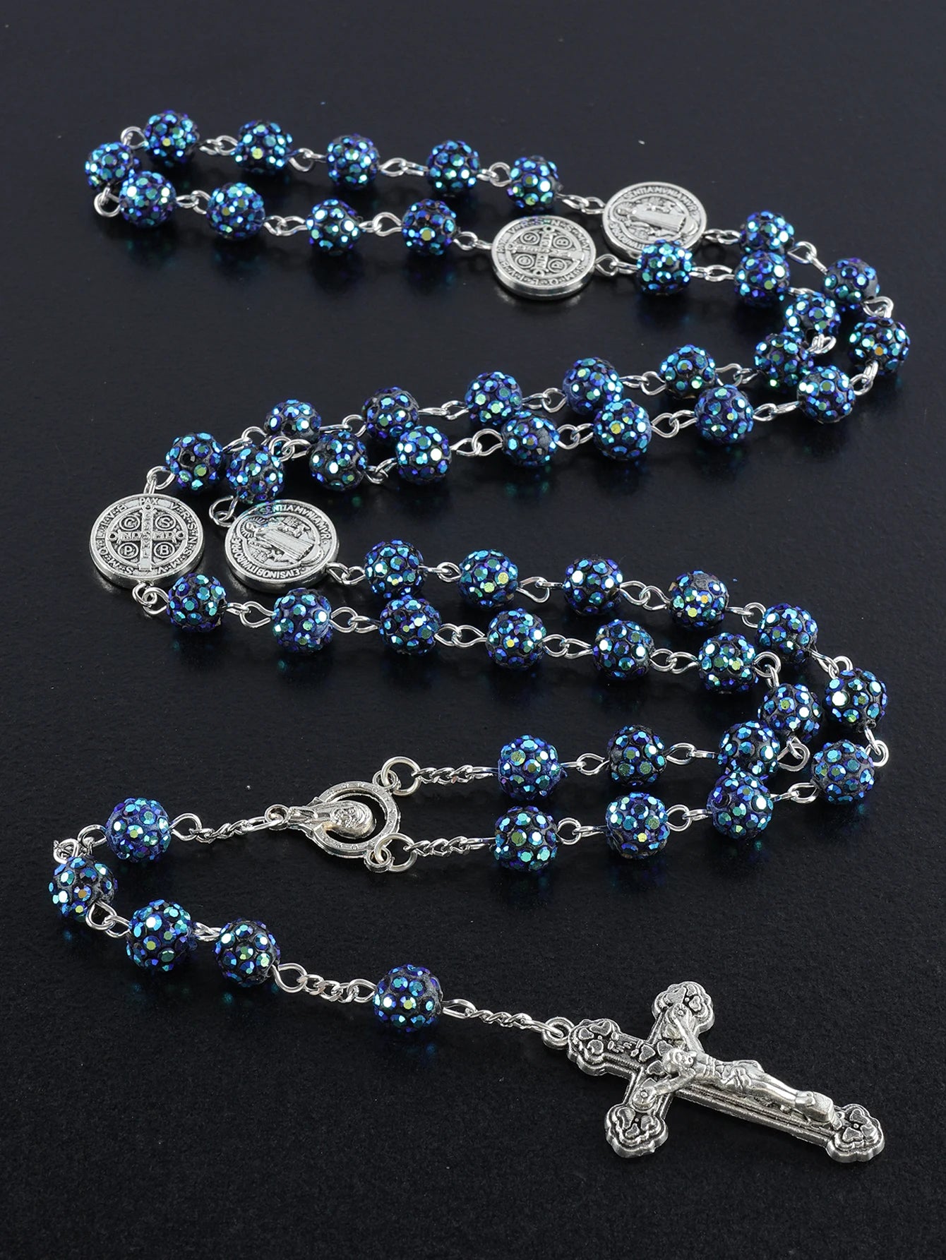 1 Piece Retro Classic Multi-Color 8mm Round Rosary DIY Pure Handmade Work Cross Religious Necklace Men's and Women's Jewelry GIF