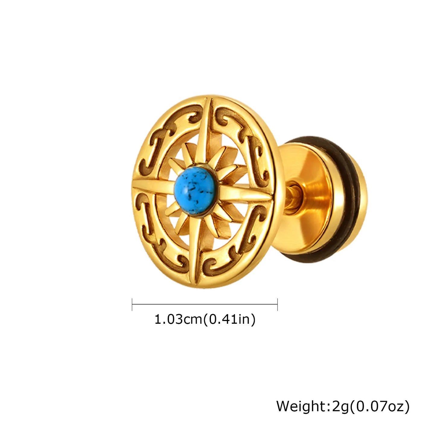 Vintage Men's Compass Stud Earrings,Stainless Steel Eight-pointed Star Round Metal Stud Earrings,Trendy Classic Jewelry Gifts