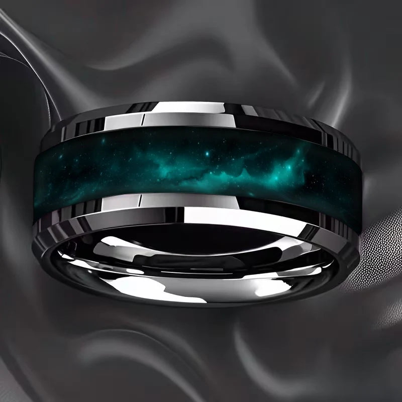 Wedding Band Jewelry with Deep Universe Nebula Pattern Stainless Steel Rings for Men, 8mm Galaxy Starry Sky Men Ring, Wholesale