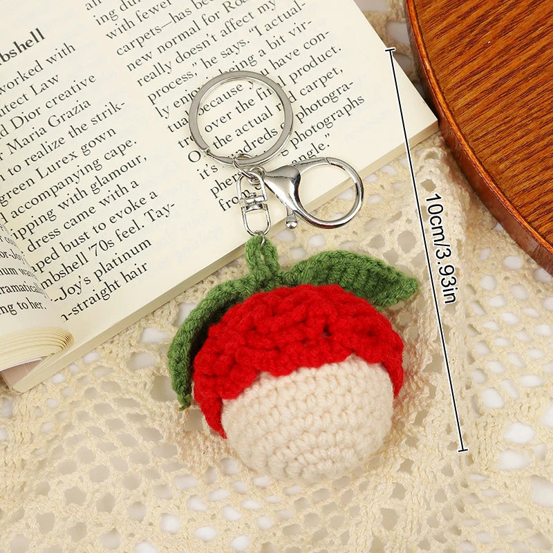 Cute Knitting Fruit Keychain Creative Knitted Strawberry Car Keys Keychain Wholesale Weaved Avocado Keyrings for Bag Accessories A