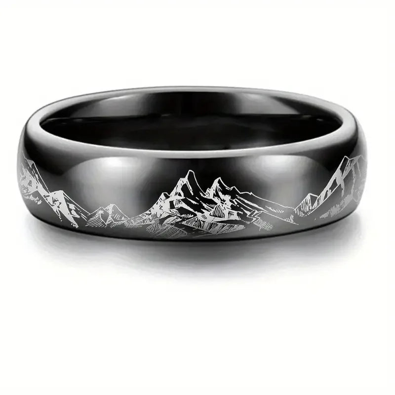 8MM Fashion Mountain Men Stainless Steel Jewelry Wedding Band Steel Rings Women Men Engagement Party Unisex Ring For Gift