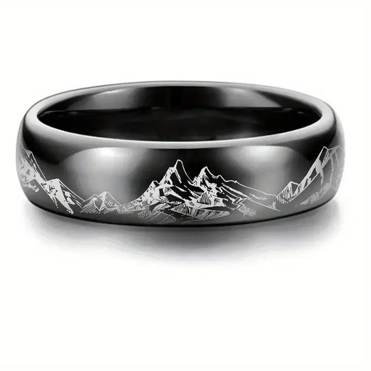 8MM Fashion Mountain Men Stainless Steel Jewelry Wedding Band Steel Rings Women Men Engagement Party Unisex Ring For Gift