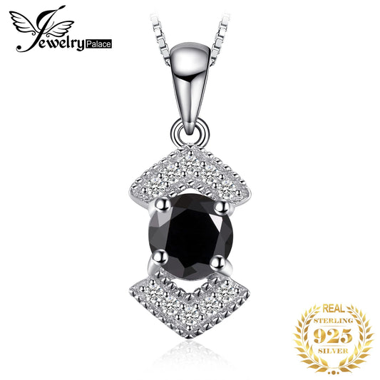 JewelryPalace Natural Black Spinel 925 Sterling Silver Pendant Necklace for Woman Fashion Jewelry No Chain