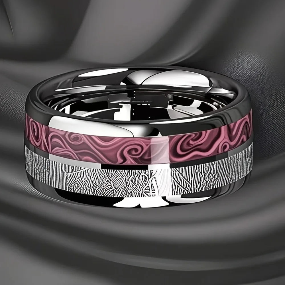 8MM Agate Stone Inlay Polished Stainless Steel Rings for Women Men Wedding Band Accessories Jewelry Unisex Ring Gift