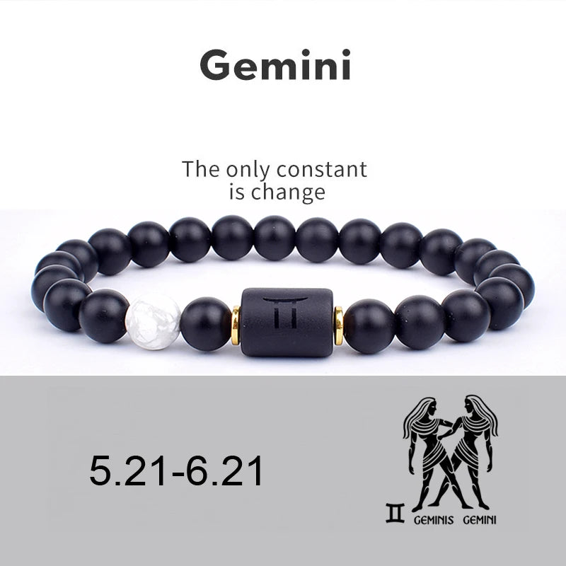 12 Zodiac Signs Constellation Charm Bracelet Men Women Fashion Tiger Eye Stone Beaded Bracelets Virgo Leo Libra Couple Jewelry