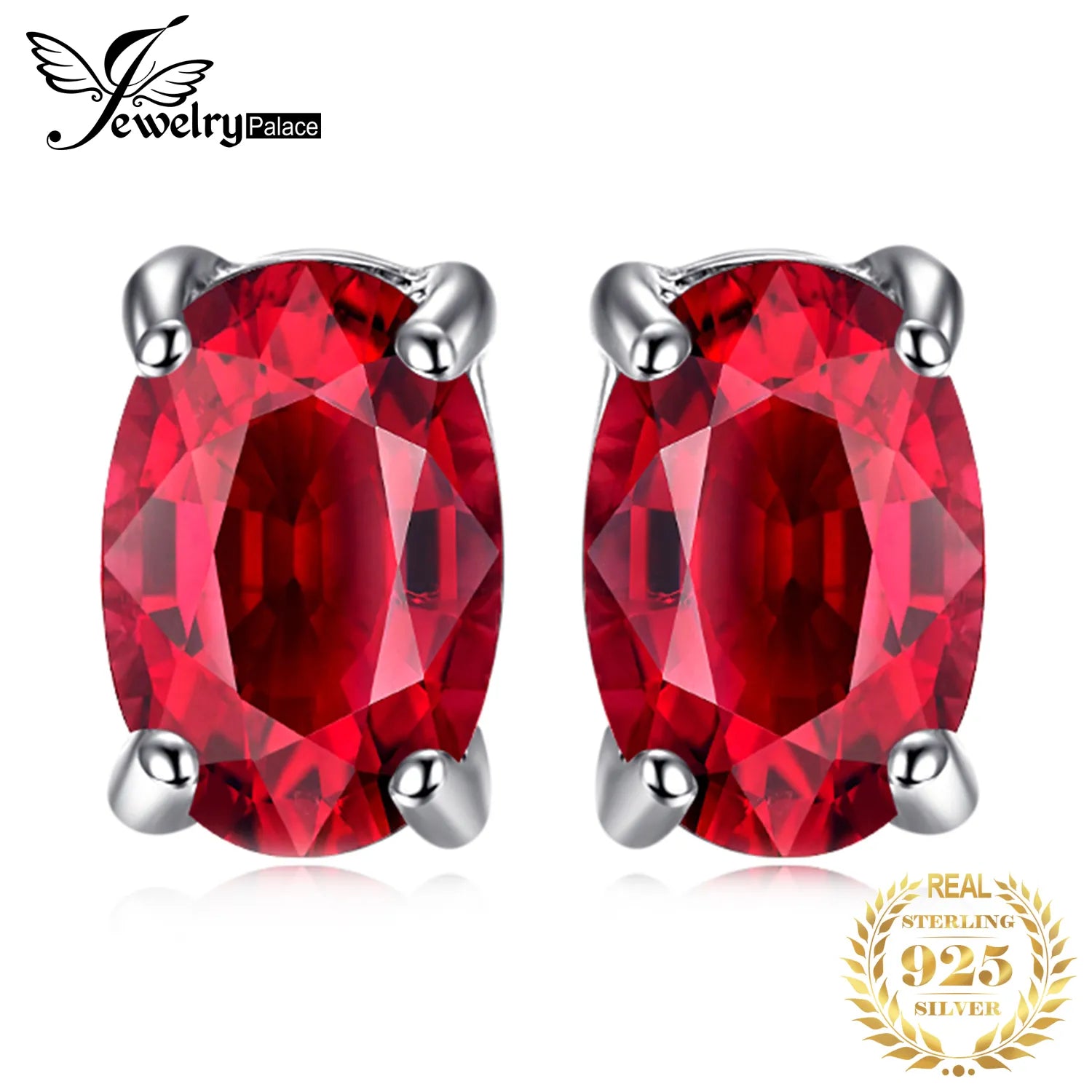 JewelryPalace Oval Cut Red Created Ruby 925 Sterling Silver Stud Earrings For Women Fashion Statement Jewelry Gemstone Earrings Default Title