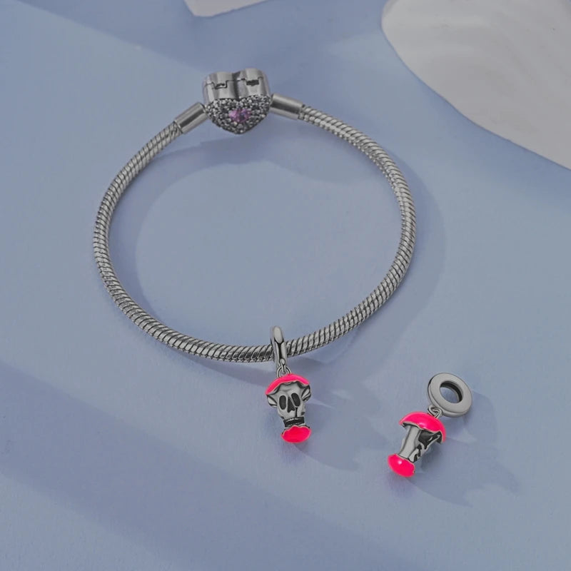 Heart & Organ Charm 925 Sterling Silver Red Rose Skull Dangle Pendant Dark Aesthetic Fit Bangle Bracelet Necklace DIY Jewelry