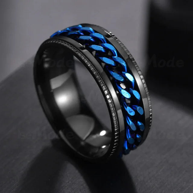 Cool Stainless Steel Rotatable Men Ring High Quality Spinner Chain Punk Women Jewelry for Party Gift green