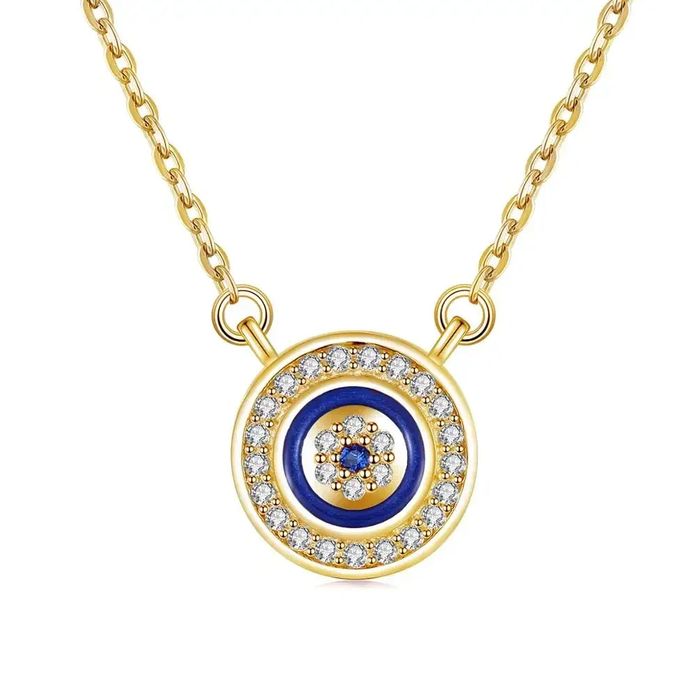 KALETINE 925 Sterling Silver Necklace Women Luck Blue Evil Eye Charm CZ Pendant Long Chain Necklaces Turkish Mens Jewelry Choker