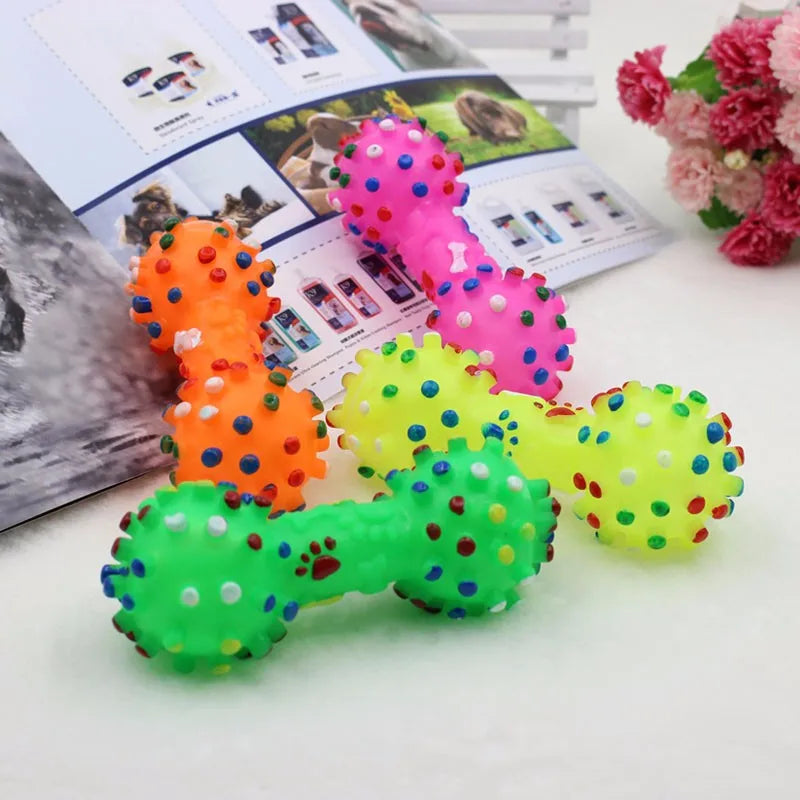 1pcs Pet Dog Cat Puppy Sound Polka Dot Squeaky Toy Rubber Dumbbell Chewing Funny Toy