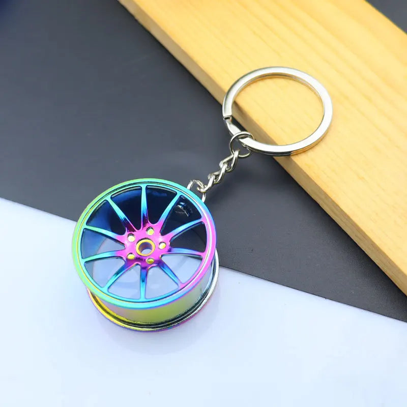 Creative Metal Mini Auto Parts Car Wheel Keychain Body Kit Enthusiast Keyring Accessories Key Ring Chain for Men Woman Gift