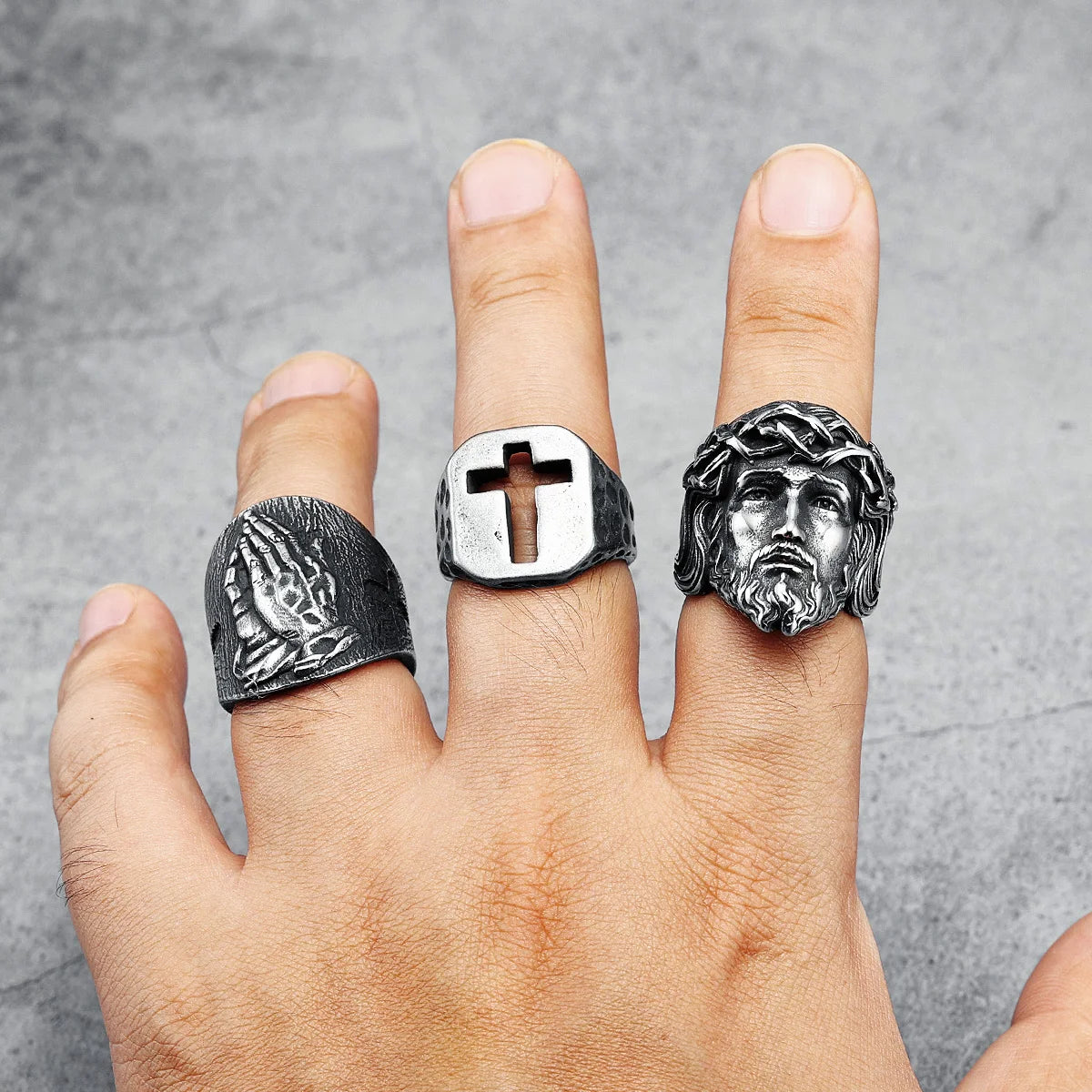 316L Stainless Steel Men Ring Christian Jesus Face Rings Religion Amulet Punk Rock for Male Biker Boyfriend Jewelry Best Gift