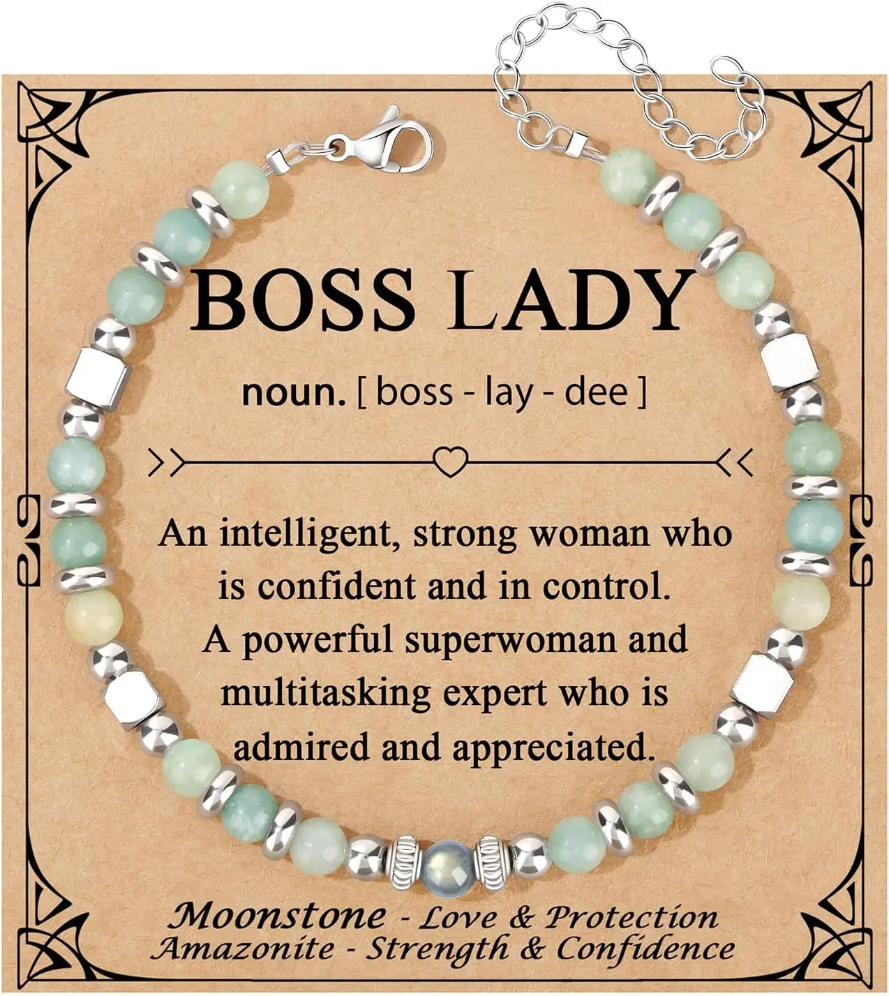 Mothers Day Bracelets gift,Birthday Valentines Gift Amazonite Colorful Imperial Jasper Stainless Steel Beads Bracelets,with card