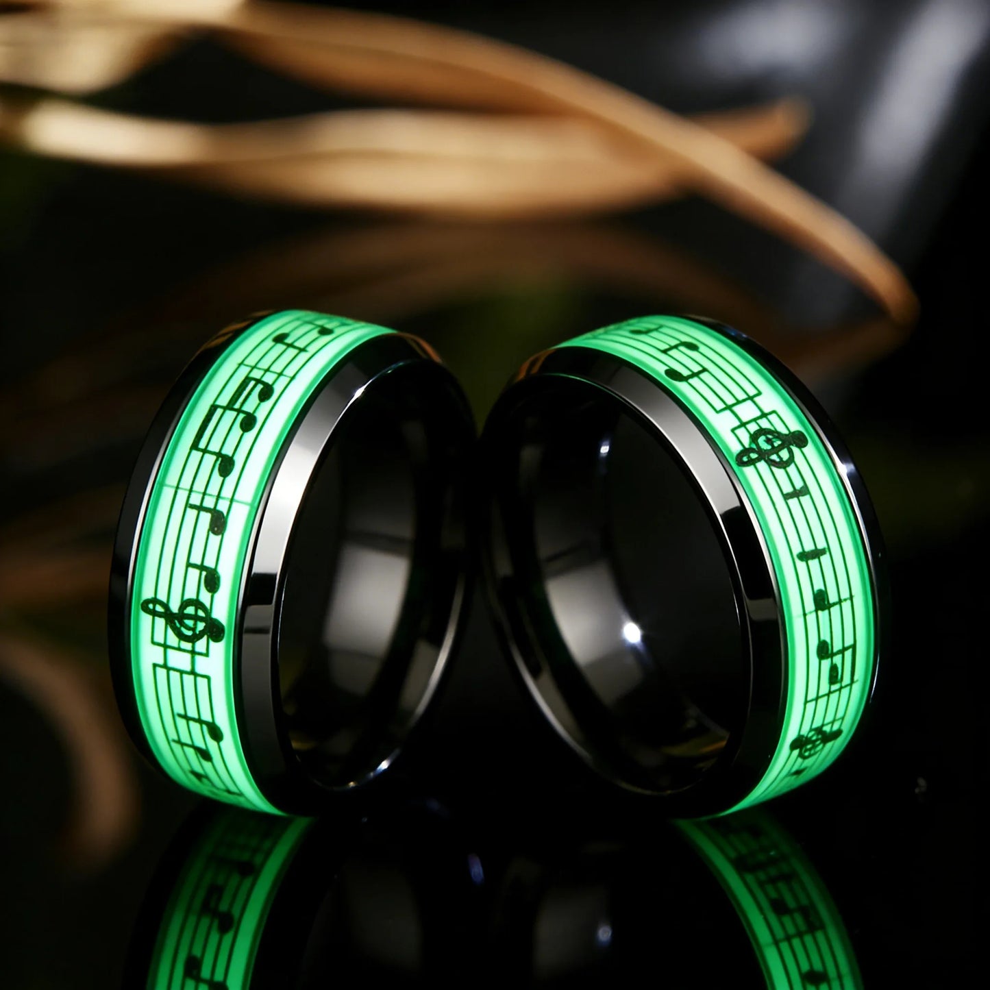 Stainless Steel Ring, Glowing In Dark Luminous Rings, Music Stave Pattern Rings for Men Women, Fashion Wedding Bands Jewelry