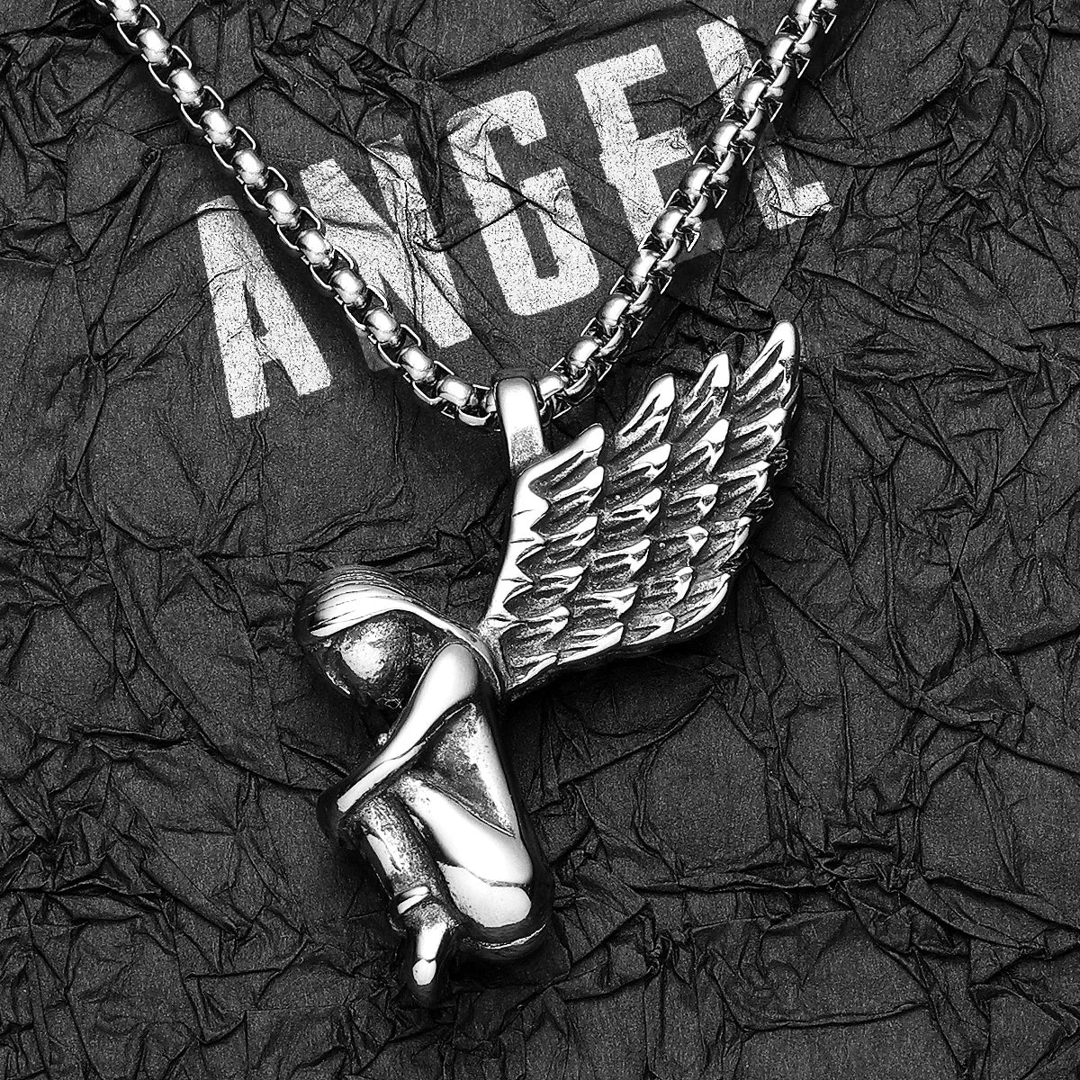 Guardian Angel Wings Stainless Steel Men Necklaces Pendant Chain Punk For Women Fashion Jewelry Gifts Wholesale Dropshiping
