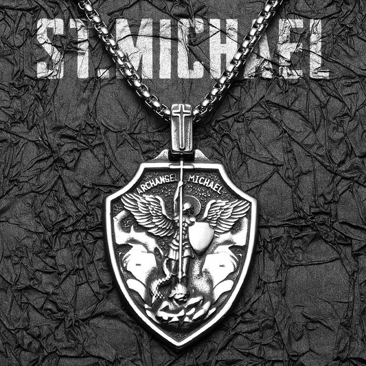 Archangel St.Michael Shield Amulet Stainless Steel Men Necklaces Pendant Chain Punk For Women Fashion Jewelry Gifts Wholesale