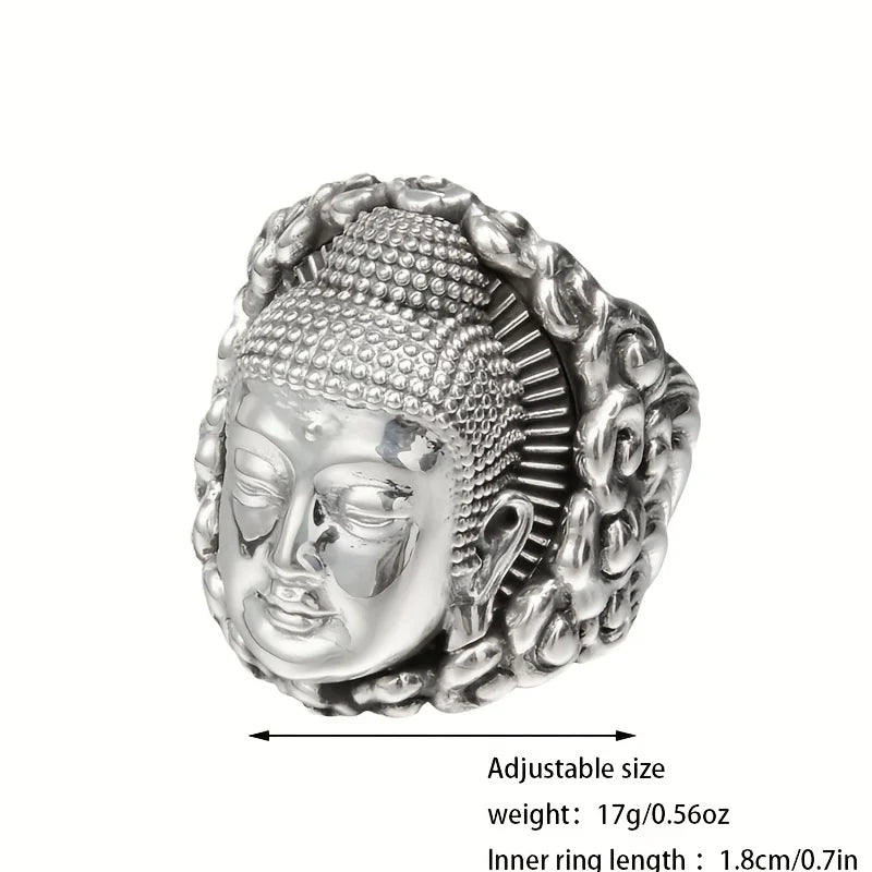 1pc silver Buddha's head alloy ring, fashion trend, handsome personality, adjustable size of fashion accessories, suitable for d