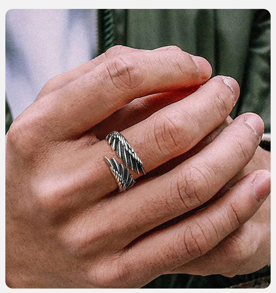 Vnox Men Women Angel's Wing Ring,Devil Wing Feather Finger Band, Adjustable Open Ring Jewelry Gift