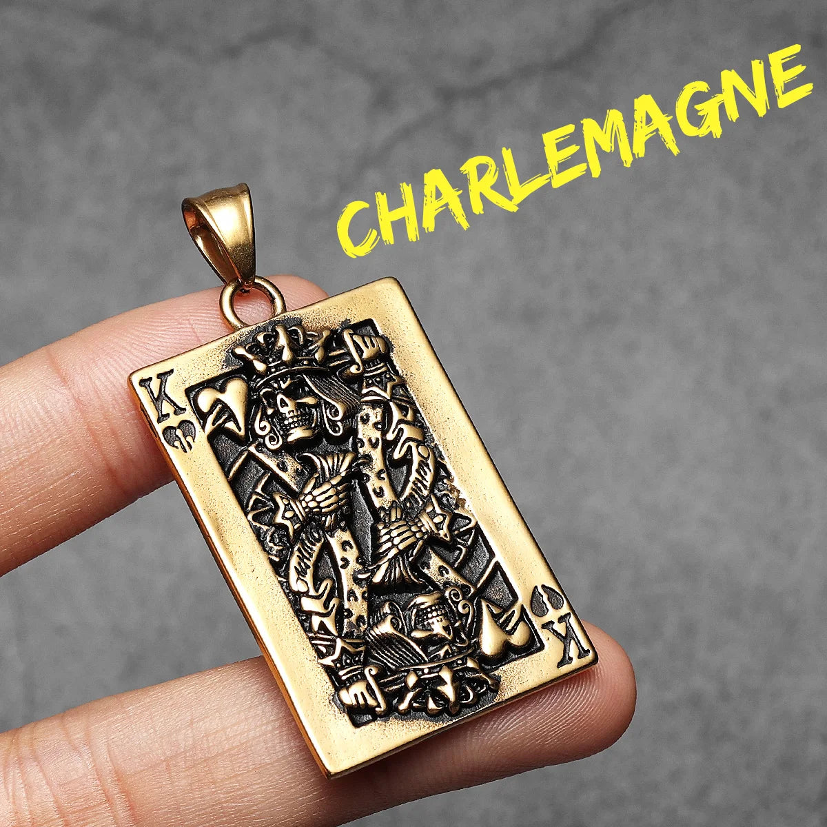 Charlemagne Poker Carving Stainless Steel Men Necklace Pendant Chain Punk For Women Fashion Jewelry Gifts Wholesale Dropshiping
