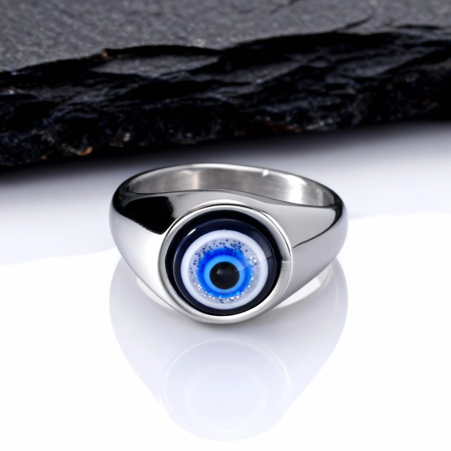 Hip Hop Evil Eye Ring for Men,Stainless Steel Blue Devil's Eye Signet Ring,Punk Eyeball Jewelry Gift