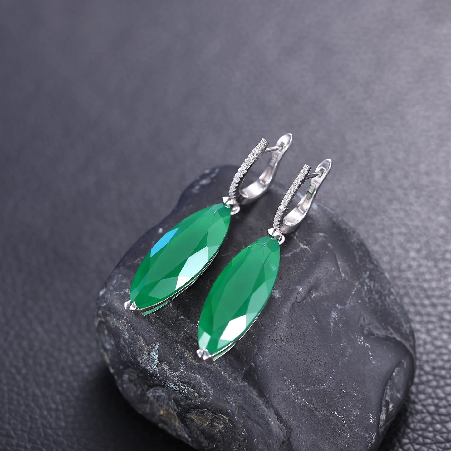 GEM'S BALLET 22.90Ct Marquise Natural Green Agate Gemstone Drop Earrings 925 Sterling Silver Earrings For Women Fine Jewelry