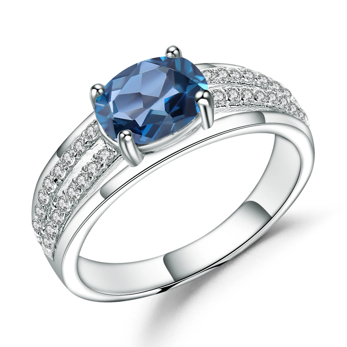 GEM'S BALLET 1.66Ct Oval Natural Blue Sapphire Gemstone Ring 925 Sterling Silver Wedding Rings for Women Classic Fine Jewelry 925 Sterling Silver London Blue Topaz