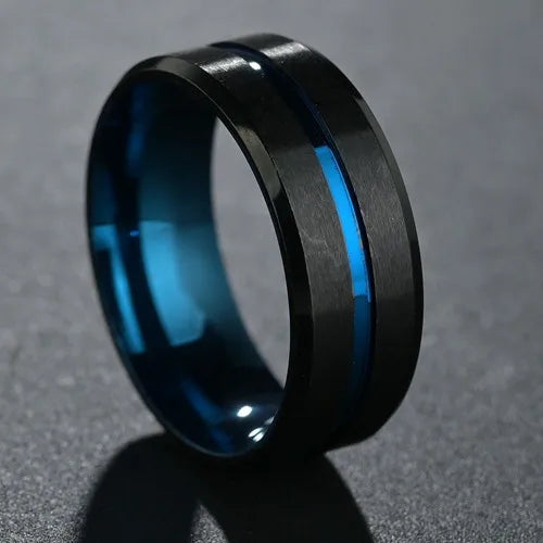 Fashion New 8mm Simple Men Ring Smooth Stainless Steel Blue Charms Rings Women's Couple Jewelry Gift Dropshipping