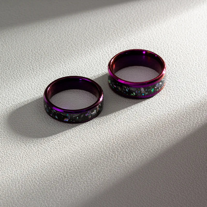 Fashion 8mm Purple Stainless Steel Rings For Men Women Inlay Colorful Abalone Shell Rings Men Wedding Band Jewelry Drop Shipping