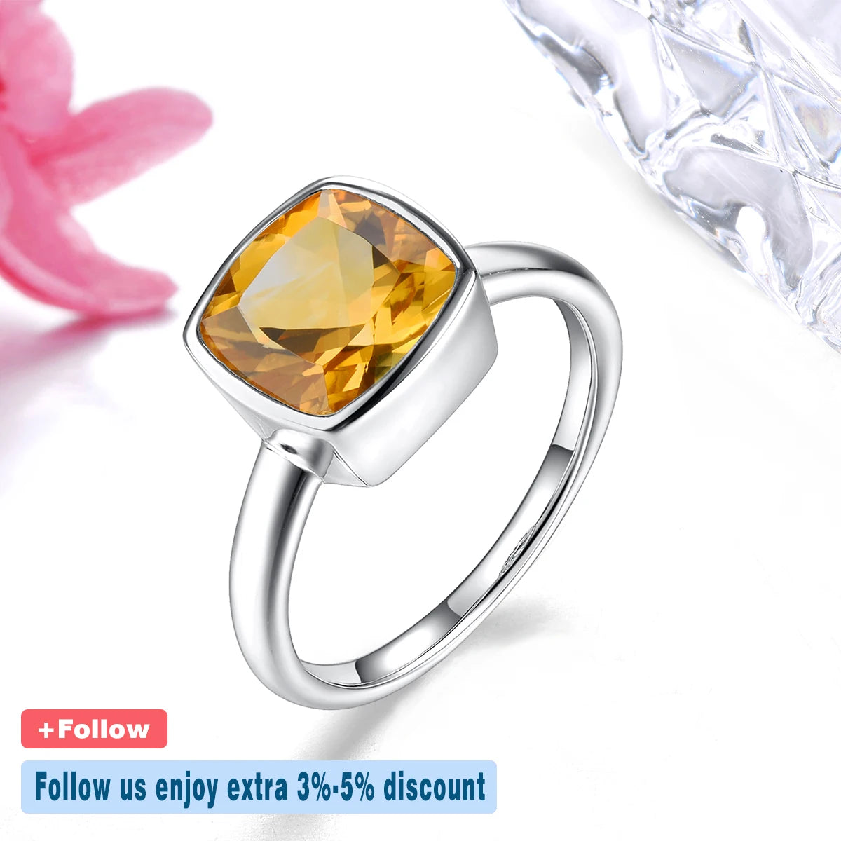 Natural Citrine Solid Silver Rings 1.9 Carats Genuine Gemstone Classic Romantic Style Women New Year Gift