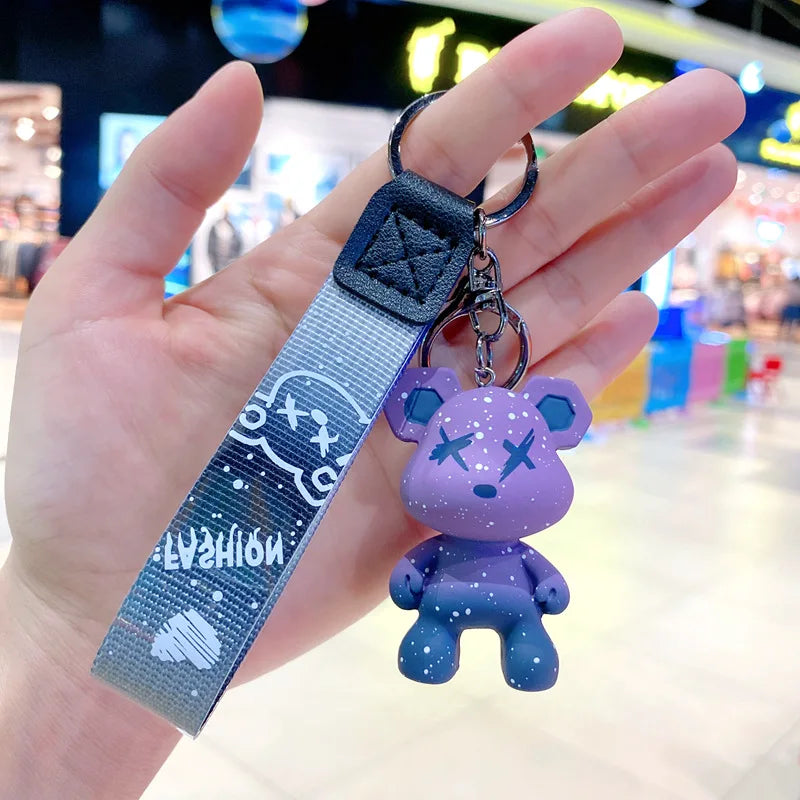 Cartoon Bear Key Chain Chameleon Resin Keychain Webbing Tape Fashion Doll Bag Pendant Holiday Car Key Ring For Girl Jewelry Gift Purple CN