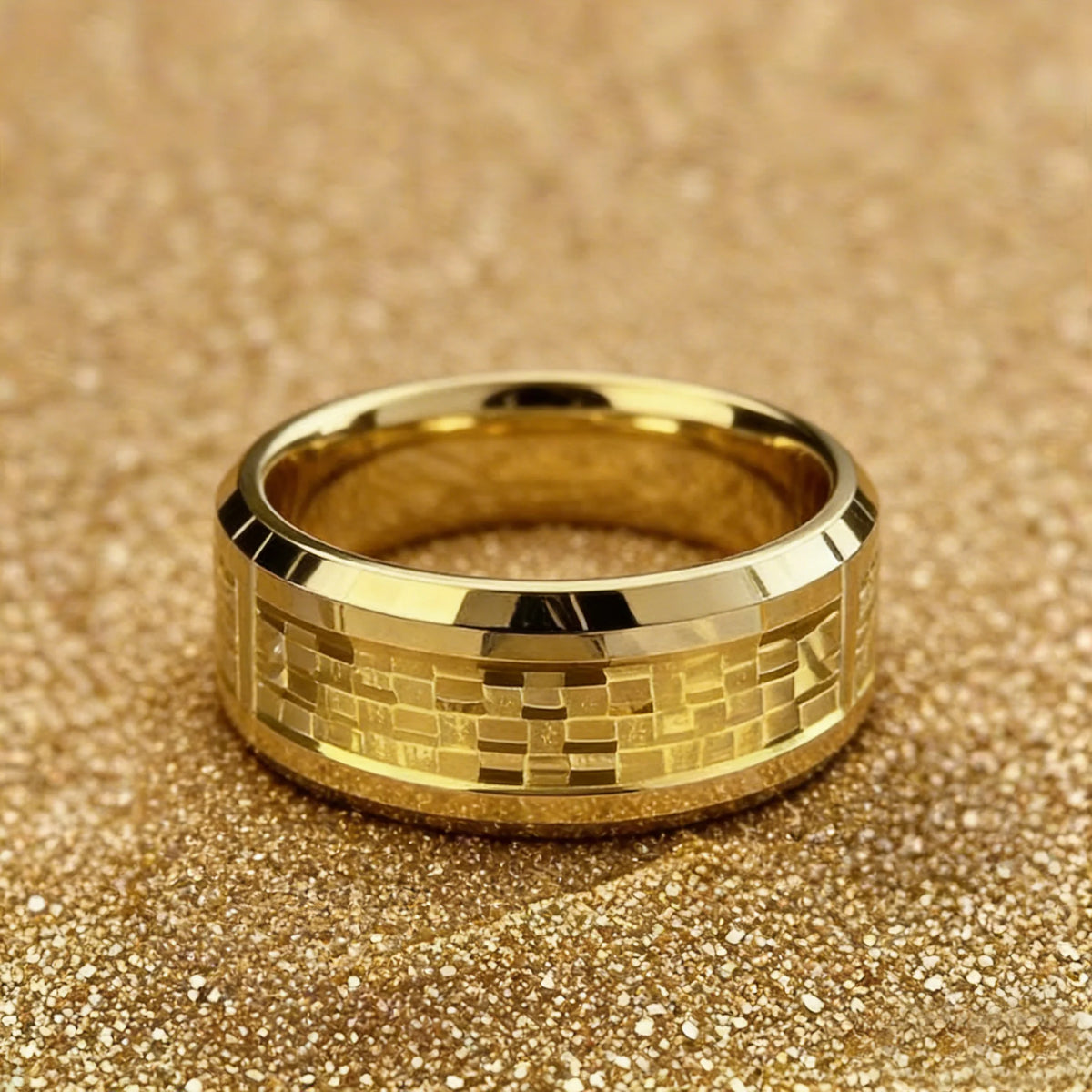Gold Color Carbon Fiber Inlay Rings For Men, Luxury 8MM Men Gold Color Stainless Steel Rings, Wedding Band Jewelry Drop Shipping