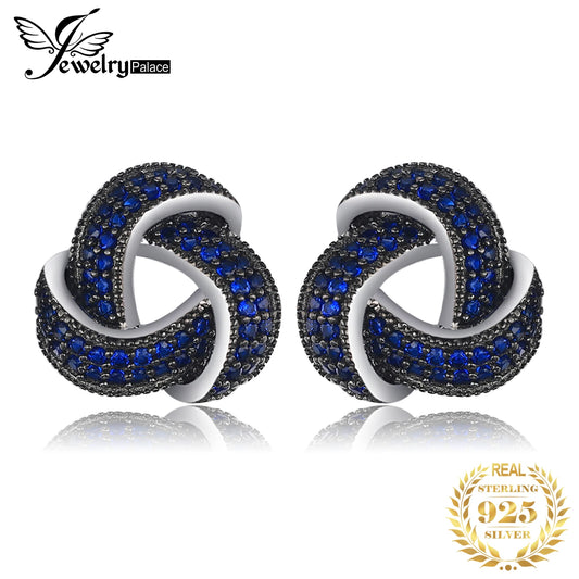 JewelryPalace Flower Knot Created Blue Spinel 925 Sterling Silver Stud Earrings for Woman Fashion Gemstone Jewelry Birthday Gift Default Title