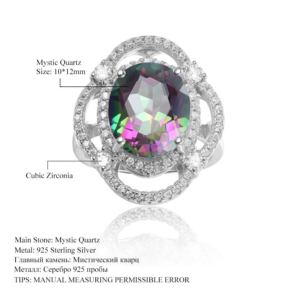 GEM&#39;S BALLET 925 Sterling Silver Birthstone Rings10x12mm Oval Rainbow Mystic Topaz Antique Cocktail Ring For Women Fine Jewelry