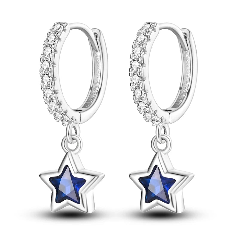 Genuine 925 Sterling Silver Starry Moon Feather Hoop Earrings Fit Original Charms Fashion Women Earrings Jewelry Gift 2024 New KTE229